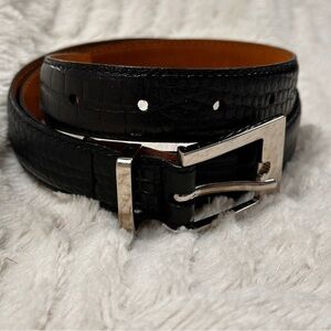 Brooks Brothers Black 100% Leather 'Croc" Belt Size S, Made in Italy NOWT